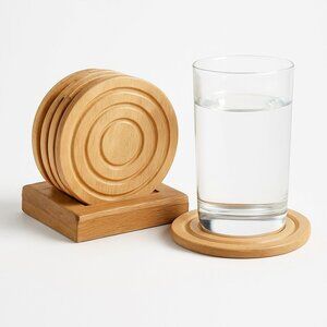 Kamenstein Wooden Swirl Drink Coaster Set VTG Stand Up Caddy Holder Minimalist